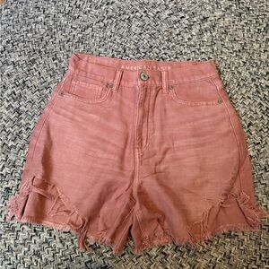 American Eagle Outfitters Women's Pink Distressed Highest Rise Mom Shorts